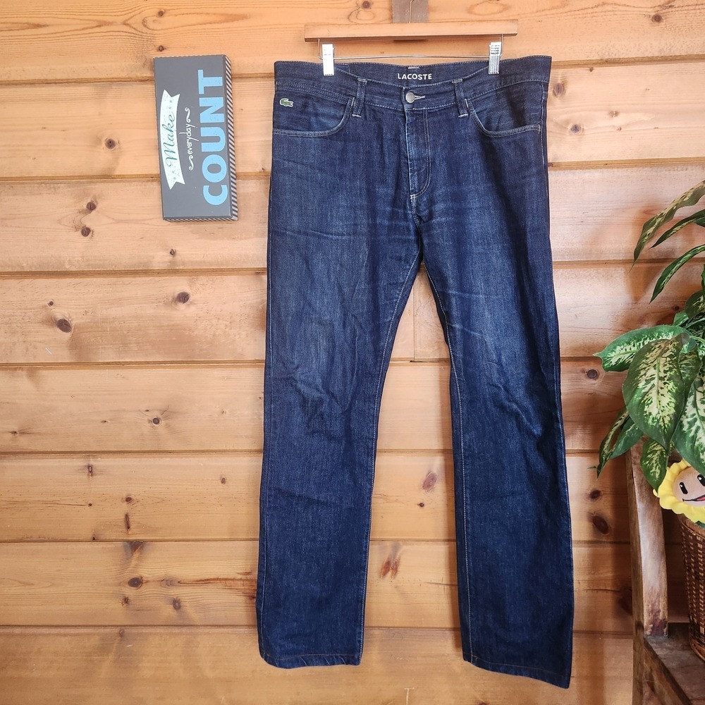 Lacoste Jeans Low Rise Stretch Straight Leg Dark Wash F6255 Sz 34(38") X 32"
